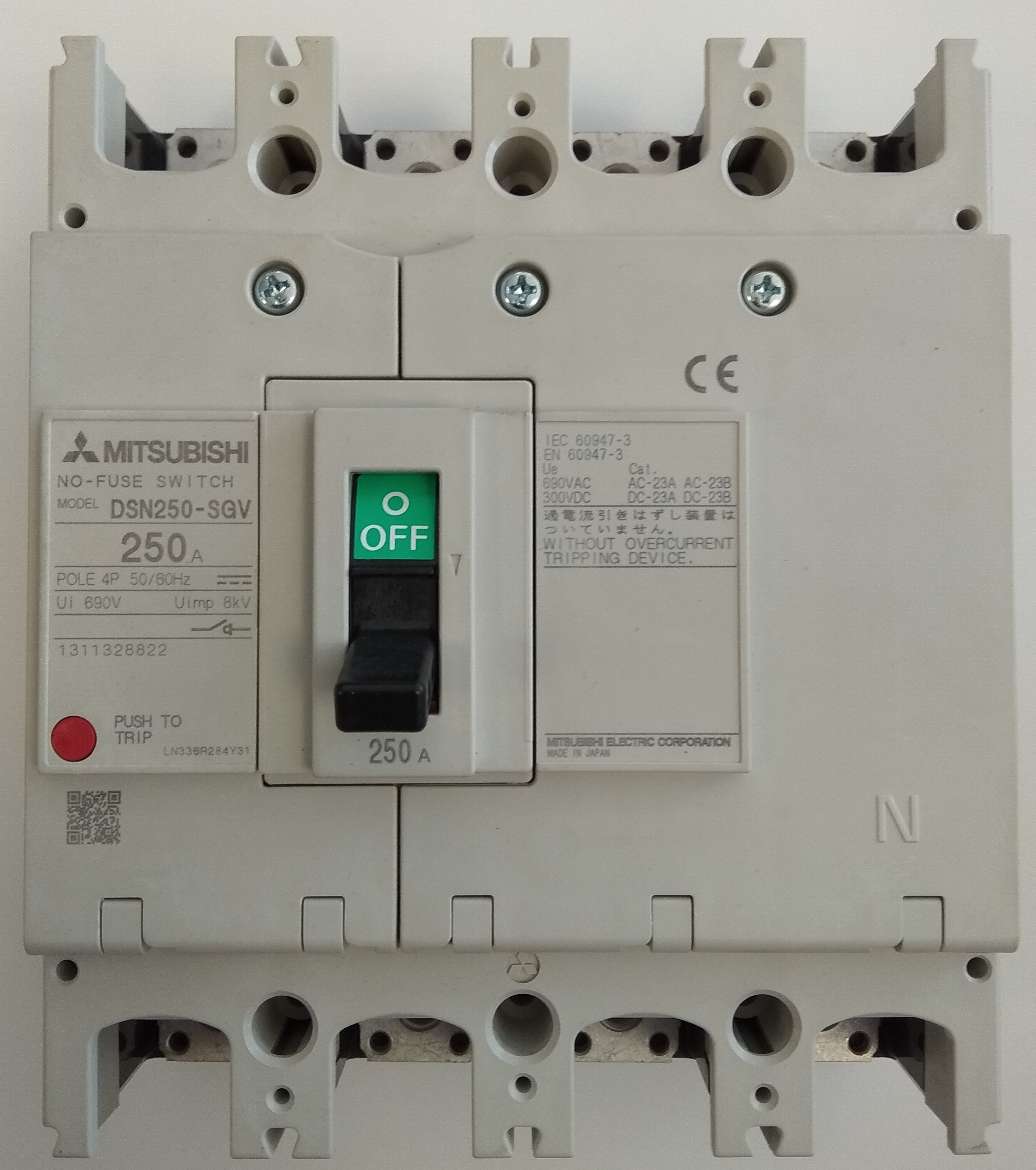 Mitsubishi DSN250-SGV 4P 250A Switch-disconnector