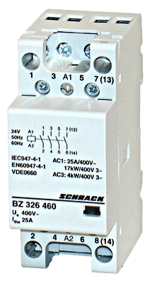 SCHRACK BZ326460 Sorbaépíthető mágneskapcsoló 25A/4kW, 4Z, 24V AC