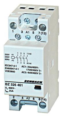 SCHRACK BZ326461 Sorbaépíthető mágneskapcsoló 25A/4kW, 4Z, 230V AC